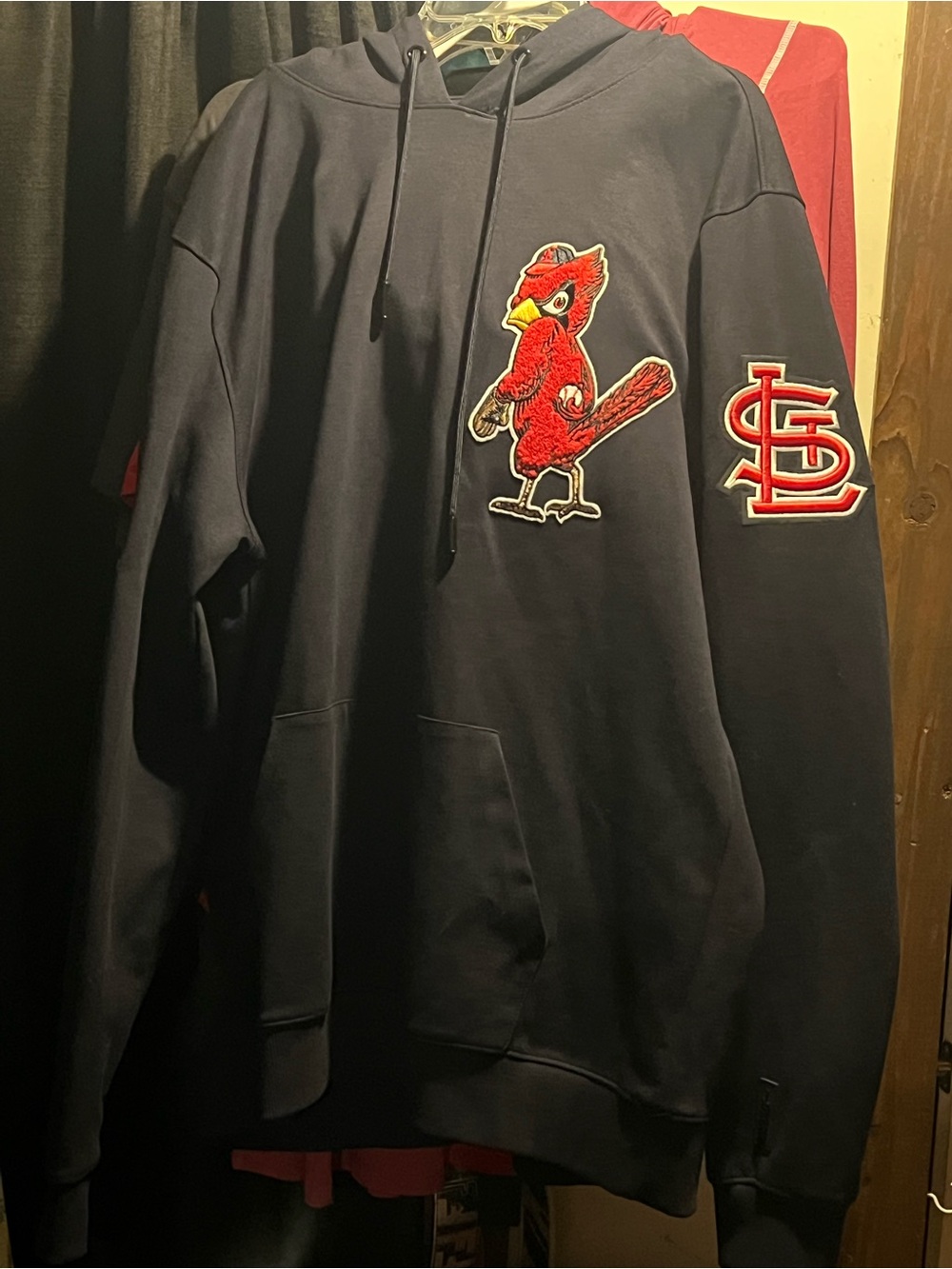 Men's Navy Pullover Hoodie with Red Cardinal Patch